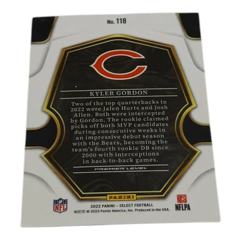 2022 Panini Select Kyler Gordon RC Premier Level Silver Prizm No 118 Bears NFL